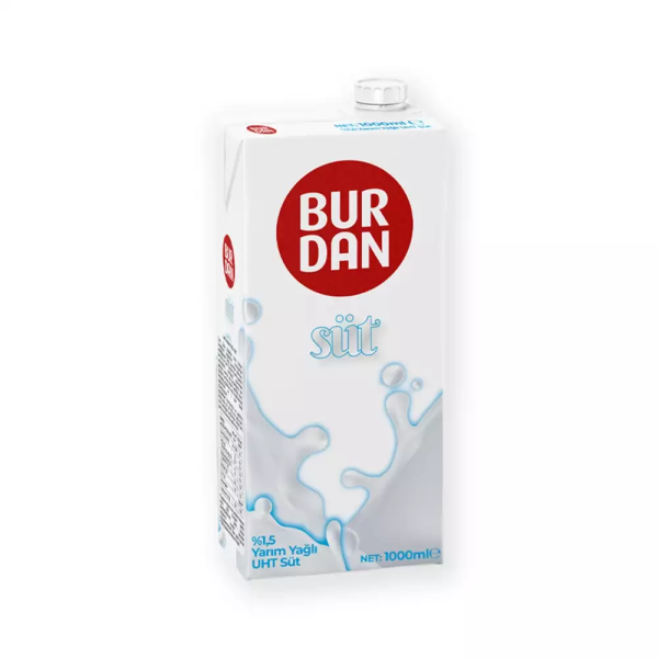 Burdan 1Lt. x12Ad. Yarım Yağlı Süt ( 1 Koli 12 Adet - 1 Palet 60 Koli )