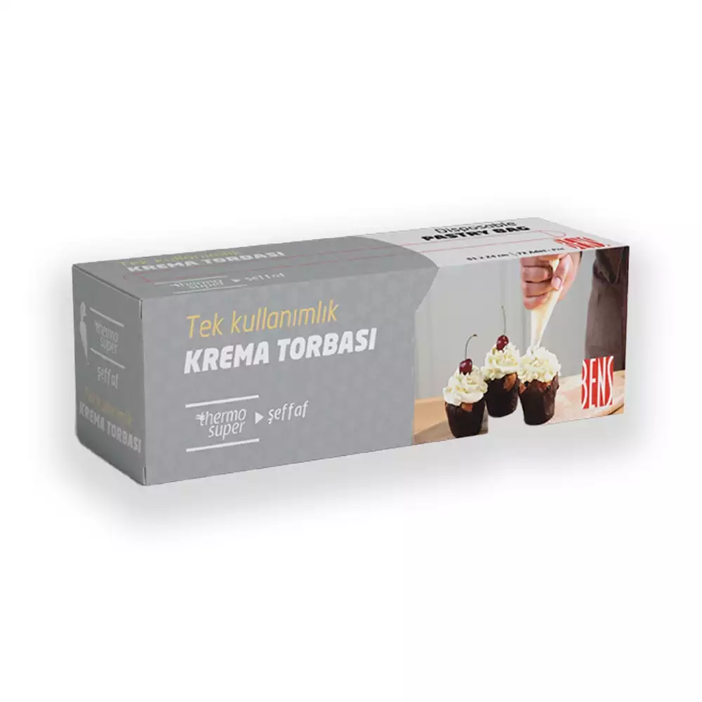 Bens Şeffaf Büyük 51 cm Krema Torbası Tek Kullanımlık 72'li